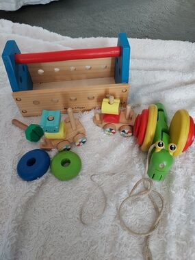 Wooden Learning Set Pull Toys Blocks With Bright Colors Interactive Durable